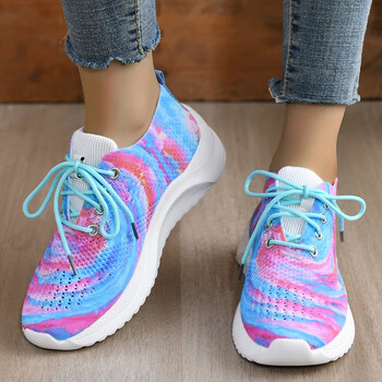 Fashion Rainbow Mesh Sneakers για γυναίκες Καλοκαιρινό αντιολισθητικό πλέξιμο Παπούτσια τένις Woman Lace Up Casual Walking Trainers