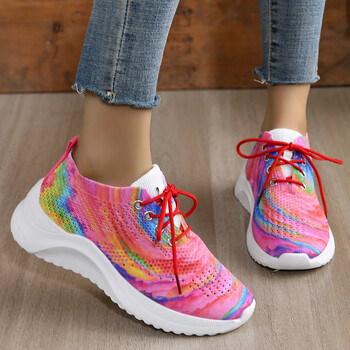 Fashion Rainbow Mesh Sneakers για γυναίκες Καλοκαιρινό αντιολισθητικό πλέξιμο Παπούτσια τένις Woman Lace Up Casual Walking Trainers