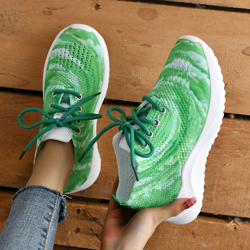 Pantofi de sport cu platformă din plasă curcubeu de modă pentru femei, pantofi de tenis de vară, antiderapante, tricotate, pentru femei, pantofi de antrenament casual cu șireturi
