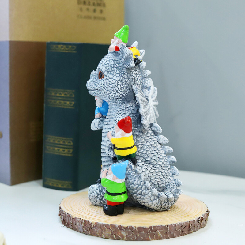 1db,Kreatív dinoszaurusz hátsó törpék szobor, műgyanta kézműves lakberendezés, udvari otthon
