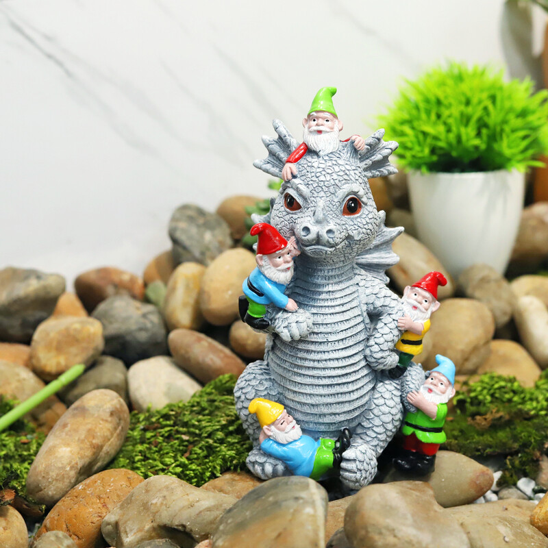 1db,Kreatív dinoszaurusz hátsó törpék szobor, műgyanta kézműves lakberendezés, udvari otthon