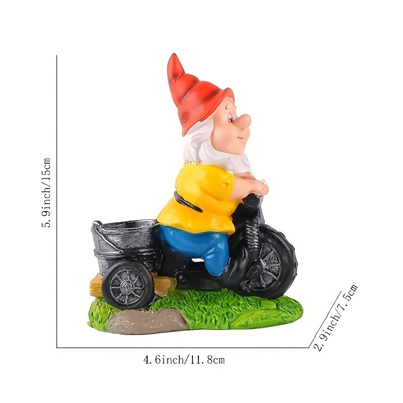 Gnom de grădină cu ciclism capricios - Statuie din rășină durabilă pentru decor exterior, perfect pentru terasă, gazon și curte