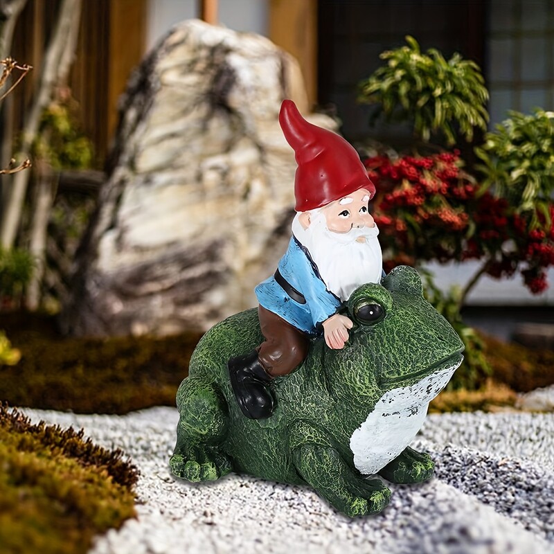 1buc Riding Frog Garden Elder, Bătrân de grădină în aer liber pentru decorarea terasă, gazon, curte și grădină