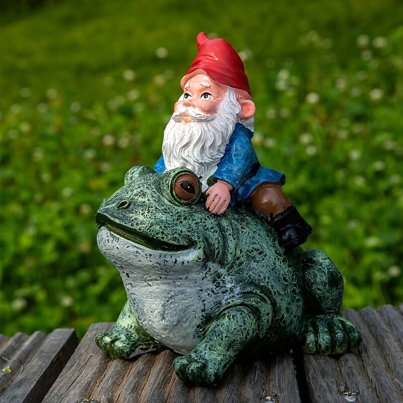 1buc Riding Frog Garden Elder, Bătrân de grădină în aer liber pentru decorarea terasă, gazon, curte și grădină
