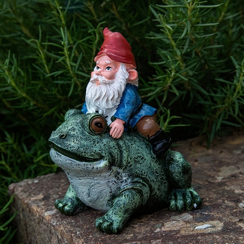 1buc Riding Frog Garden Elder, Bătrân de grădină în aer liber pentru decorarea terasă, gazon, curte și grădină