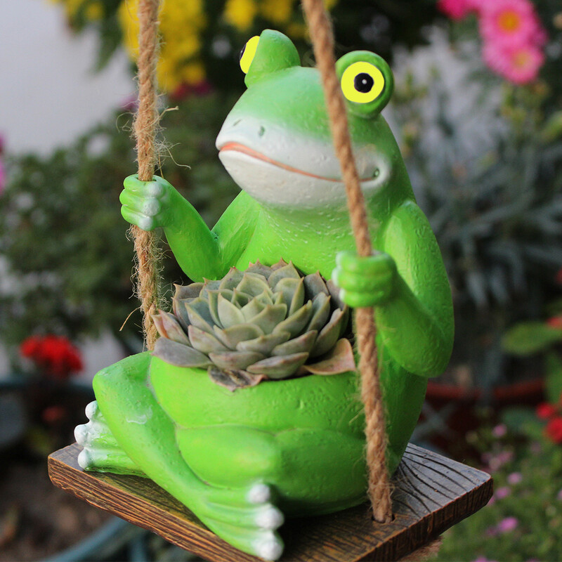 1gb jaukas vardes šūpoļu stādīšanas sveķu izstrādājumi, sveķu vardes piekarināmais stādītājs, sulīgu dzīvnieku stādītājs, vardes šūpoļu stādītāju dekors