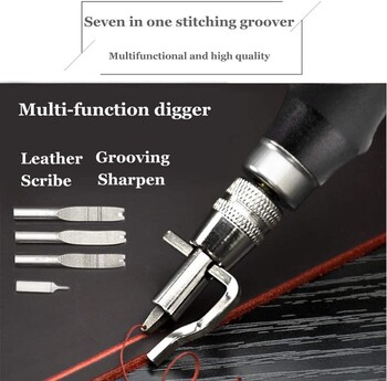 LMDZ 7 σε 1 DIY Ρυθμιζόμενη δερμάτινη ραφή Groover Skiving Edge Beveler Tool for Leathercraft Sew Crease Grooving Tool