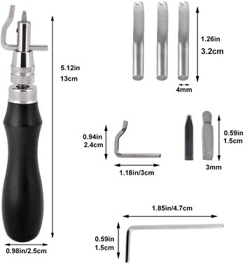 LMDZ 7 σε 1 DIY Ρυθμιζόμενη δερμάτινη ραφή Groover Skiving Edge Beveler Tool for Leathercraft Sew Crease Grooving Tool