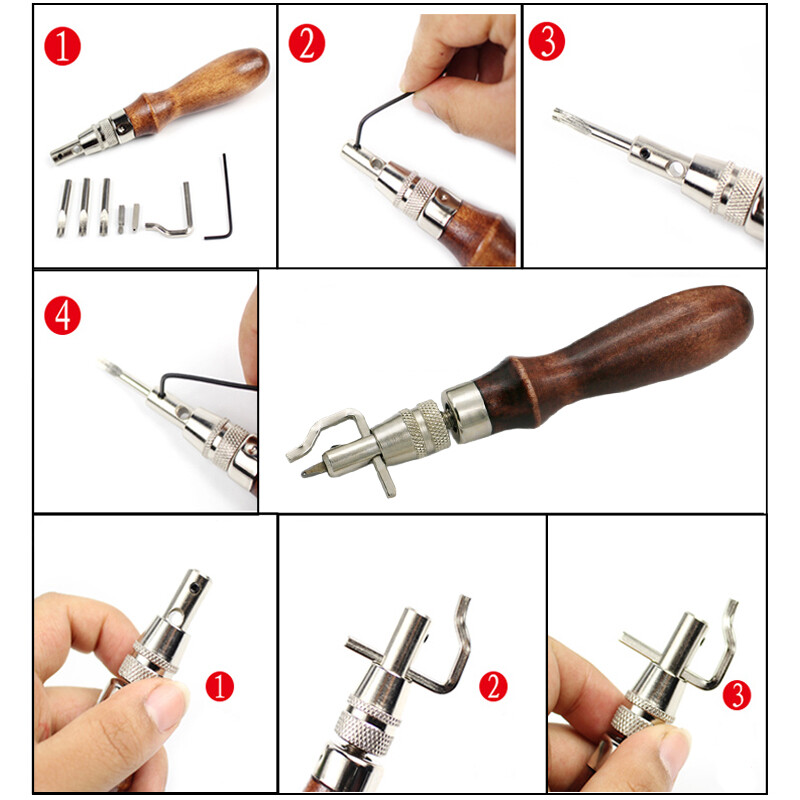 LMDZ 7 viename „pasidaryk pats“ reguliuojamas odos susiuvimo griovelis „Skiving Edge Beveler“ įrankiai, skirti „Leathercraft“ siūti raukšlių griovelių pjovimo įrankis