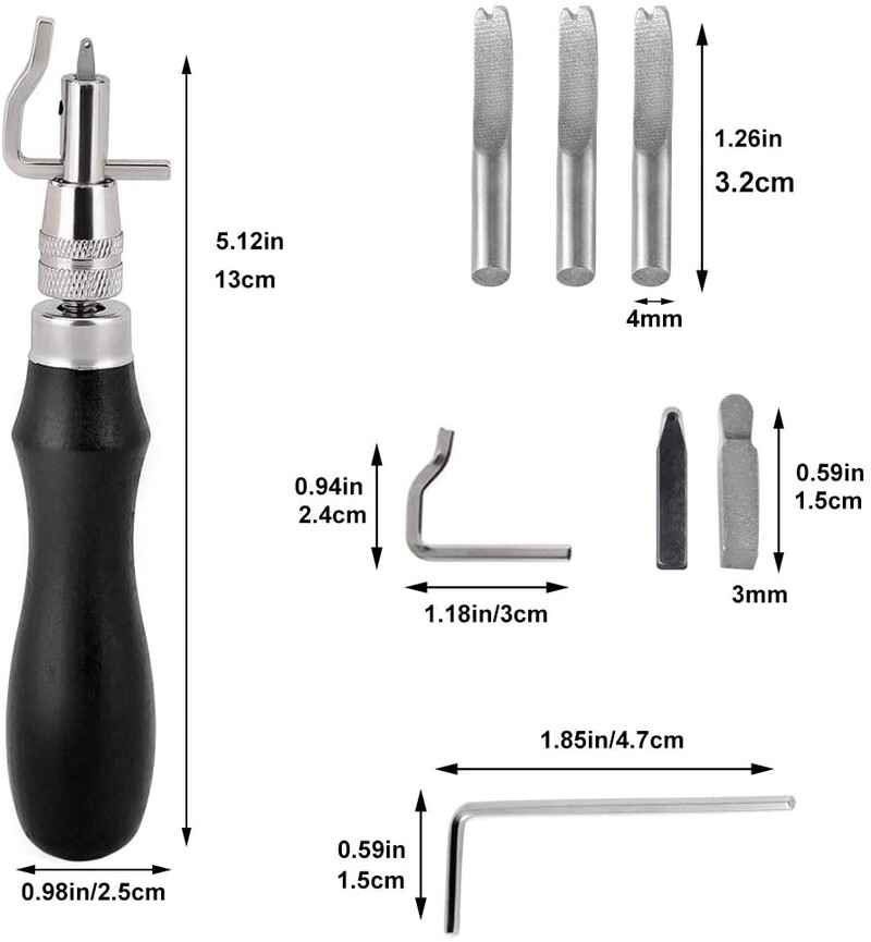 LMDZ 7 viename „pasidaryk pats“ reguliuojamas odos susiuvimo griovelis „Skiving Edge Beveler“ įrankiai, skirti „Leathercraft“ siūti raukšlių griovelių pjovimo įrankis