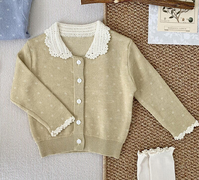 deer jonmi Pleteni džemper za djevojčice u korejskom stilu za malu djecu 2024. Novi proljetni džemper za bebe, dječji kaput s izdubljenim ovratnikom