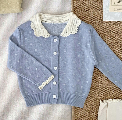 deer jonmi Pleteni džemper za djevojčice u korejskom stilu za malu djecu 2024. Novi proljetni džemper za bebe, dječji kaput s izdubljenim ovratnikom