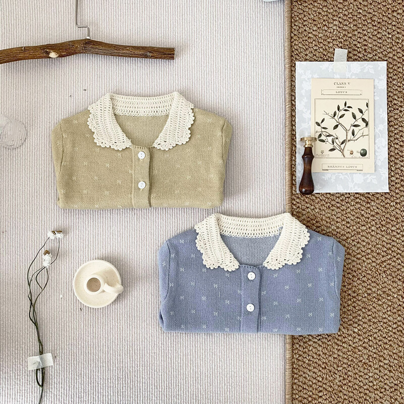 deer jonmi Pleteni džemper za djevojčice u korejskom stilu za malu djecu 2024. Novi proljetni džemper za bebe, dječji kaput s izdubljenim ovratnikom