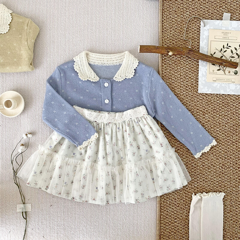 deer jonmi Pleteni džemper za djevojčice u korejskom stilu za malu djecu 2024. Novi proljetni džemper za bebe, dječji kaput s izdubljenim ovratnikom