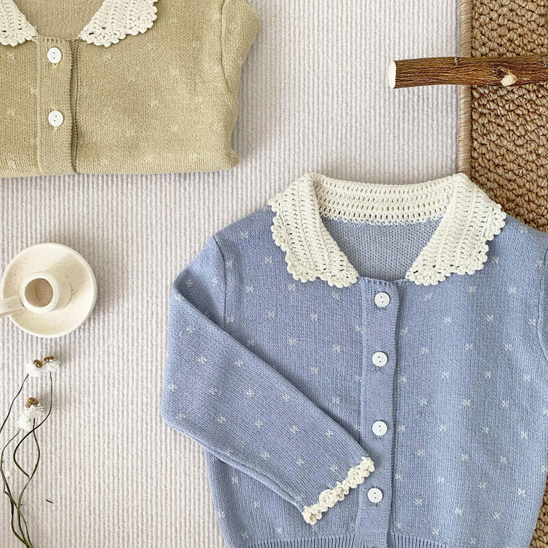 deer jonmi Pleteni džemper za djevojčice u korejskom stilu za malu djecu 2024. Novi proljetni džemper za bebe, dječji kaput s izdubljenim ovratnikom