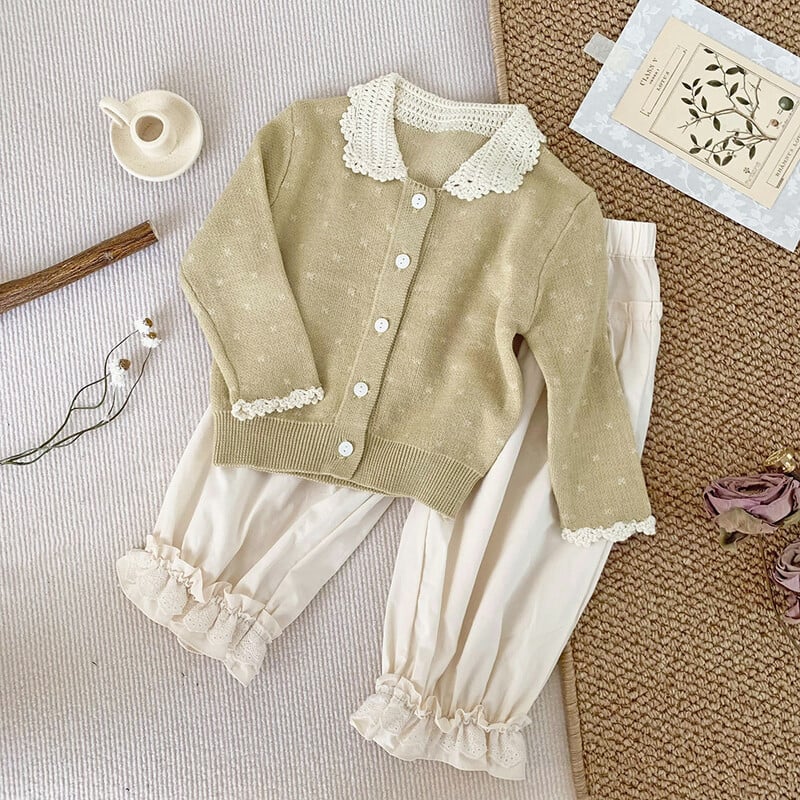 deer jonmi Pleteni džemper za djevojčice u korejskom stilu za malu djecu 2024. Novi proljetni džemper za bebe, dječji kaput s izdubljenim ovratnikom