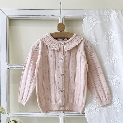 Pavasara rudens bērniem trikotāžas jaciņa džemperis meiteņu zīdainim volānveida apkakle ar garām piedurknēm topi mētelis bērniem kokvilnas modes meiteņu jaka