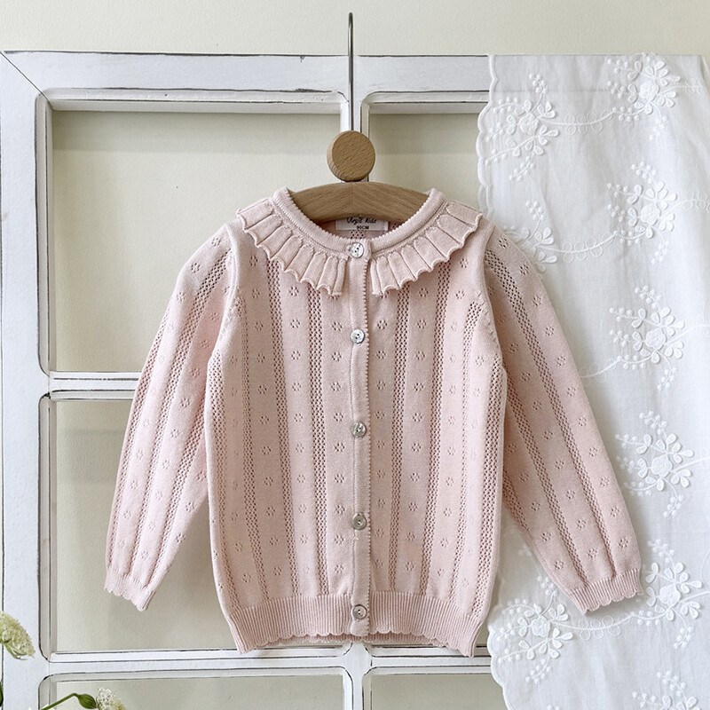 Pavasara rudens bērniem trikotāžas jaciņa džemperis meiteņu zīdainim volānveida apkakle ar garām piedurknēm topi mētelis bērniem kokvilnas modes meiteņu jaka