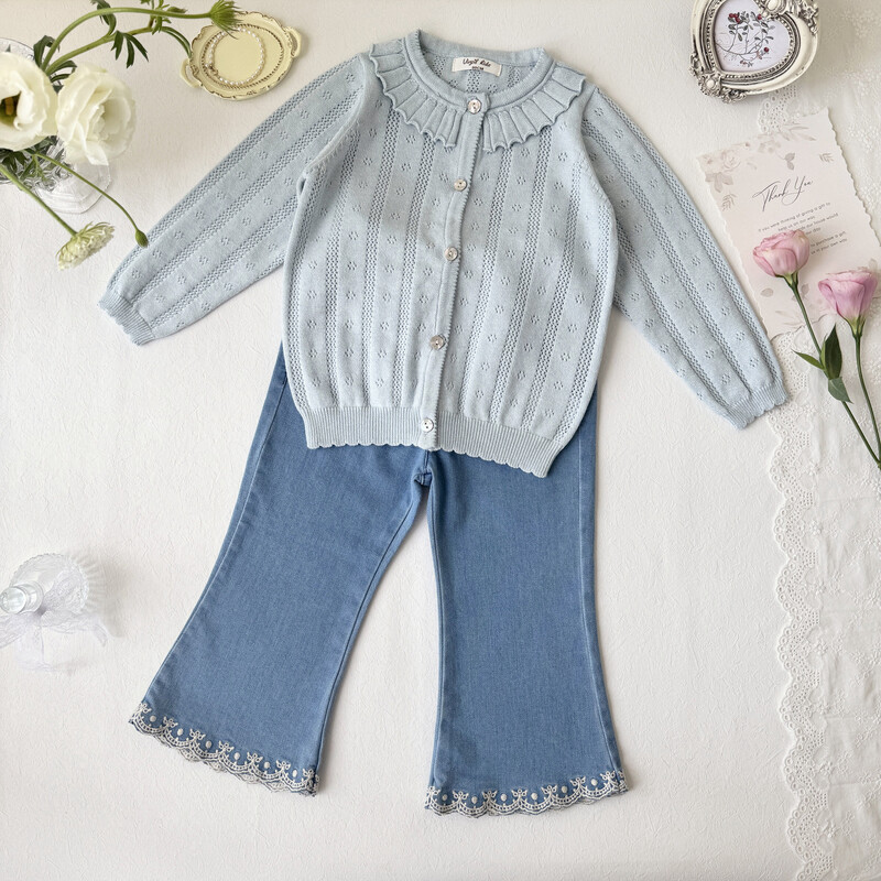 Pavasara rudens bērniem trikotāžas jaciņa džemperis meiteņu zīdainim volānveida apkakle ar garām piedurknēm topi mētelis bērniem kokvilnas modes meiteņu jaka