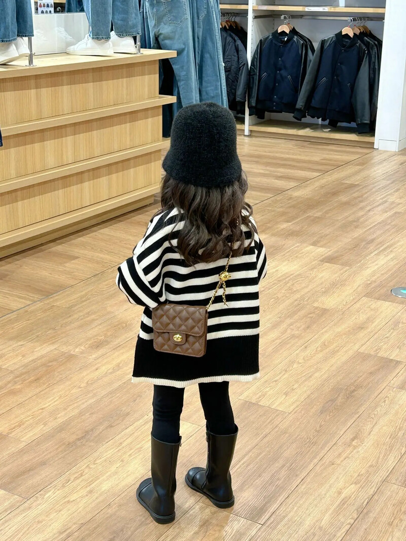 Îmbrăcăminte copii pulover fete iarnă 2023 nou pulover îngroșat în dungi ediție largă pulover pulover cu gât rotund pentru copii