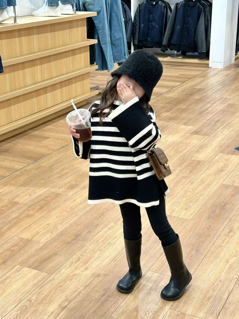 Îmbrăcăminte copii pulover fete iarnă 2023 nou pulover îngroșat în dungi ediție largă pulover pulover cu gât rotund pentru copii