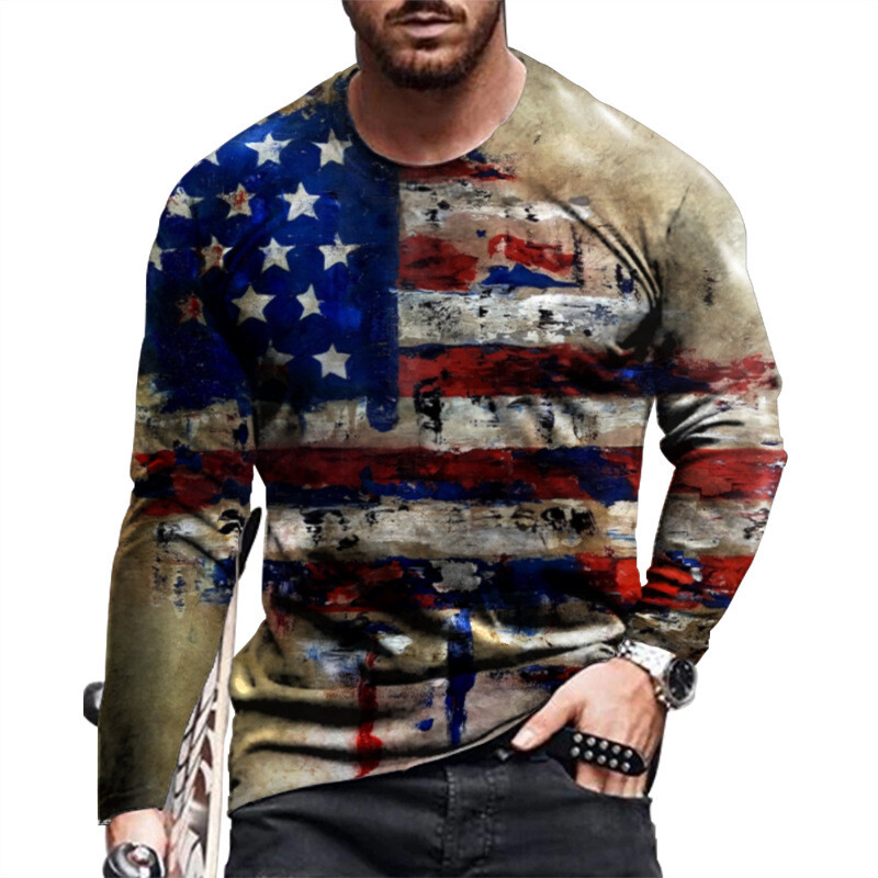 Külkereskedelem határon átnyúló férfi ing tavaszi új hosszú ujjú póló férfi divat 3D digitális nyomtatás street trend felsők