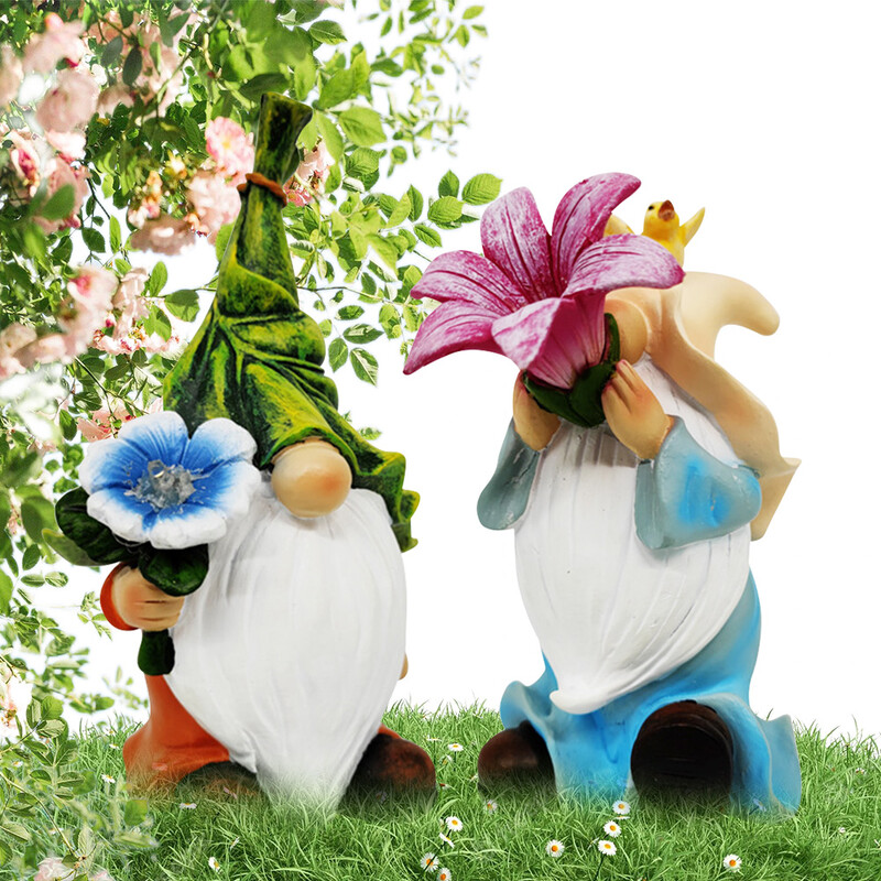 Sculptură din rășină din gnom de grădină cu lumini solare - Decor capricios de exterior pentru curte și grădină