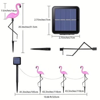 3 PC Външни слънчеви светлини Flamingo Garden Led Stake Водоустойчива пътека Тревна площ Двор Пейзажна пътека Декоративна лига