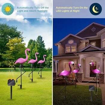 3 PC Външни слънчеви светлини Flamingo Garden Led Stake Водоустойчива пътека Тревна площ Двор Пейзажна пътека Декоративна лига