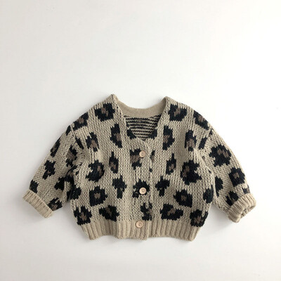 1-7T tipegő gyerek baba fiú lány pulóver Kardigán meleg téli ruhák csecsemők V nyakú kötött felső leopárdmintás gyerekkabát