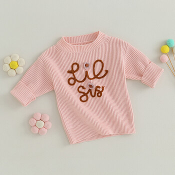 FOCUSNORM 0-6Y Toddler Παιδικό πουλόβερ 3 χρωμάτων Letter Floral Κέντημα Μακρυμάνικο Πουλόβερ Φθινοπωρινό Χειμώνα πλεκτά μπλουζάκια