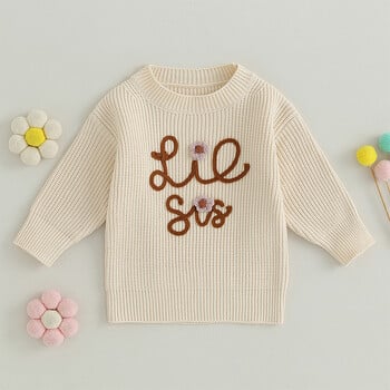 FOCUSNORM 0-6Y Toddler Παιδικό πουλόβερ 3 χρωμάτων Letter Floral Κέντημα Μακρυμάνικο Πουλόβερ Φθινοπωρινό Χειμώνα πλεκτά μπλουζάκια