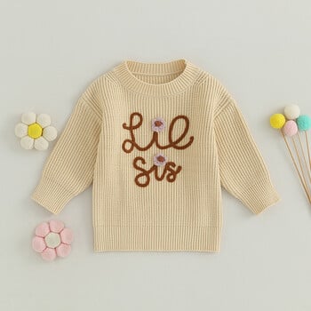 FOCUSNORM 0-6Y Toddler Παιδικό πουλόβερ 3 χρωμάτων Letter Floral Κέντημα Μακρυμάνικο Πουλόβερ Φθινοπωρινό Χειμώνα πλεκτά μπλουζάκια