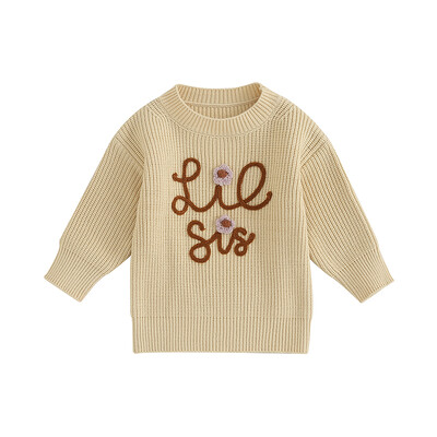 FOCUSNORM 0-6G Mazu bērnu meiteņu džemperis 3 krāsu burtu ziedu izšuvumi ar garām piedurknēm Puloveri rudens ziemas trikotāžas topi