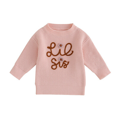 FOCUSNORM 0-6G Mazu bērnu meiteņu džemperis 3 krāsu burtu ziedu izšuvumi ar garām piedurknēm Puloveri rudens ziemas trikotāžas topi