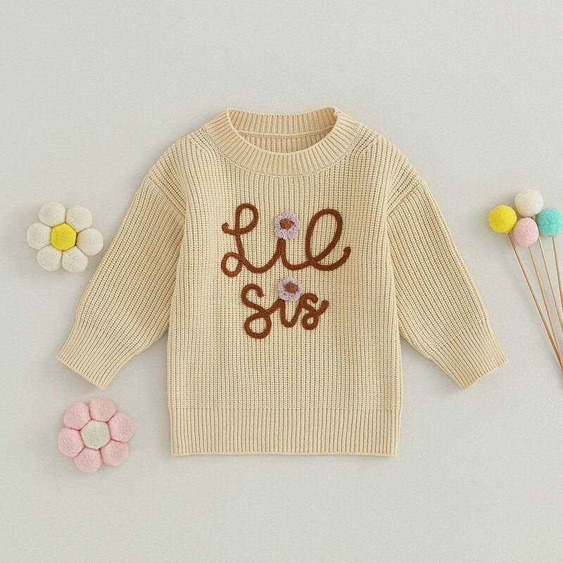 FOCUSNORM 0-6G Mazu bērnu meiteņu džemperis 3 krāsu burtu ziedu izšuvumi ar garām piedurknēm Puloveri rudens ziemas trikotāžas topi