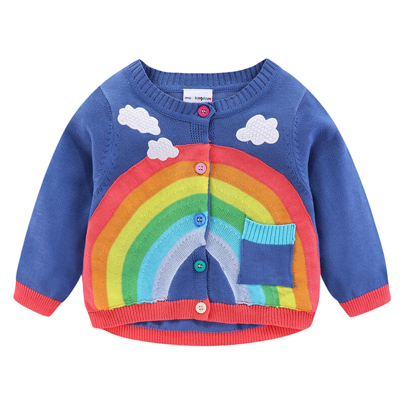 Mudkingdom Toddler Girl Boy Kardigan Džemper Lagani Rainbow Clouds Pletena gornja odjeća za djecu Odjeća Pamuk Proljeće Jesen