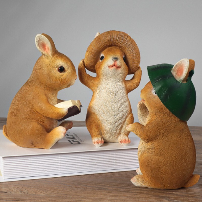 Ornamente de iepuri de rășină de grădină, figurină drăguță, statuie de animale, mini zână, creativă drăguță, peisaj, iarbă, decorare pentru ghiveci