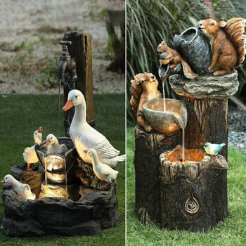 E2 Duck Solar Power Squirrel Resin Patio Fountain Garden Design with Led Light Διακόσμηση κήπου Διακόσμηση προσομοίωσης εξωτερικού χώρου