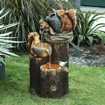 E2 Duck Solar Power Squirrel Resin Patio Fountain Garden Design with Led Light Διακόσμηση κήπου Διακόσμηση προσομοίωσης εξωτερικού χώρου