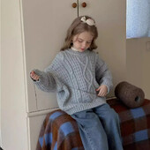 Džemper za djevojčice Jesen Zima Novi korejski 2024. Dječje heklane pokrivale za glavu Baby Tide Pleteni debeli široki modni kaput