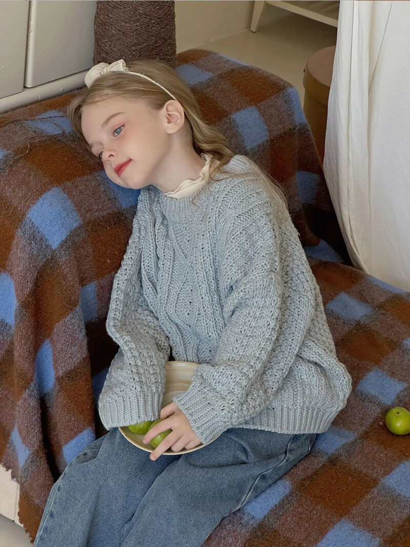 Džemper za djevojčice Jesen Zima Novi korejski 2024. Dječje heklane pokrivale za glavu Baby Tide Pleteni debeli široki modni kaput