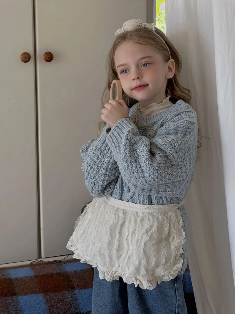 Džemper za djevojčice Jesen Zima Novi korejski 2024. Dječje heklane pokrivale za glavu Baby Tide Pleteni debeli široki modni kaput