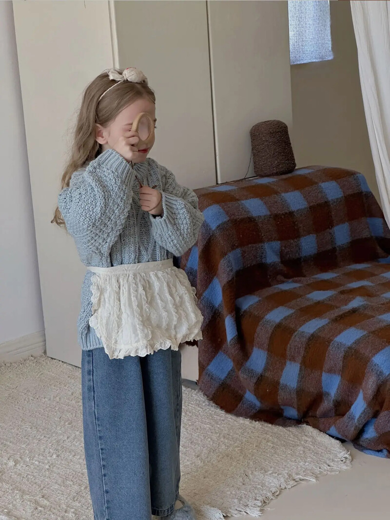 Džemper za djevojčice Jesen Zima Novi korejski 2024. Dječje heklane pokrivale za glavu Baby Tide Pleteni debeli široki modni kaput