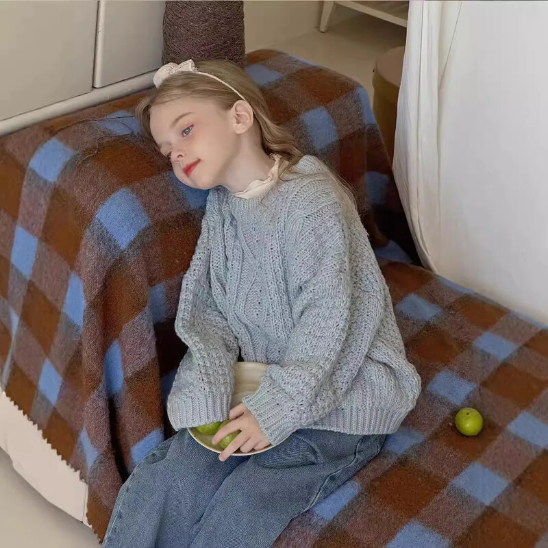 Džemper za djevojčice Jesen Zima Novi korejski 2024. Dječje heklane pokrivale za glavu Baby Tide Pleteni debeli široki modni kaput