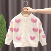 Gyereklány 2023 őszi nerc szerelmes lány gyapjú kardigán ruha gyerekeknek kötött őszi téli hosszú ujjú aranyos baba pulóver ruhák