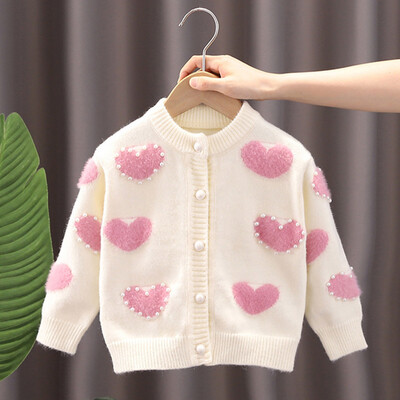 Gyereklány 2023 őszi nerc szerelmes lány gyapjú kardigán ruha gyerekeknek kötött őszi téli hosszú ujjú aranyos baba pulóver ruhák