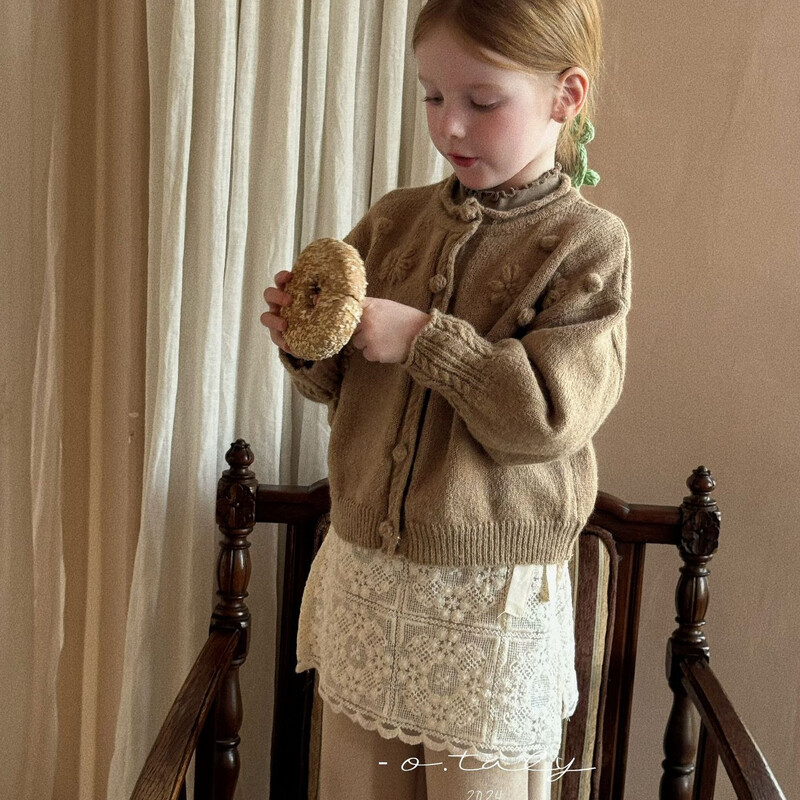 Pulover Broderie culoare cafea Pulover Violet închis Croșetat Moda simplă Îmbrăcăminte pentru copii Guler rotund în dungi