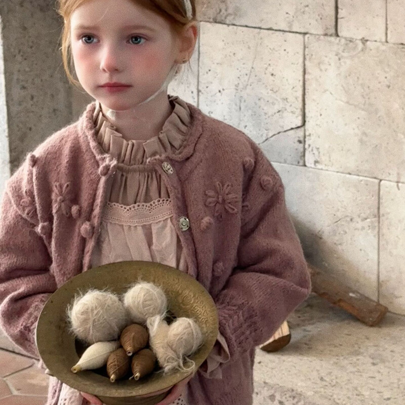 Pulover Broderie culoare cafea Pulover Violet închis Croșetat Moda simplă Îmbrăcăminte pentru copii Guler rotund în dungi