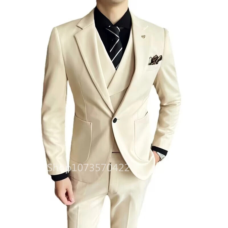 3-dijelna uska formalna kaki muška vjenčana odijela Smokingi za mladoženje Poslovna odijela Jakna s reverom Kostim Homme (Blejzer+hlače+prsluk)